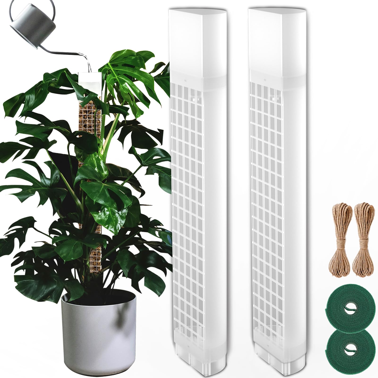 BDHHFAM Self-Watering Moss Stick D Shape - 2 x 44 cm Sturdy Plastic Plant Holder for Indoor Plants - 80 cm Moss Rod for Training Plants Climbing Up (2, White)