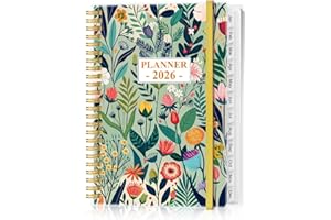 HEVEBOIK 2026 Planner - Planner 2026 from January 2026 - December 2026, Weekly & Monthly Planner Spiral Bound with 12 Monthly Tabs, Inner Pocket, 6.4" x 8.5", Flower-E