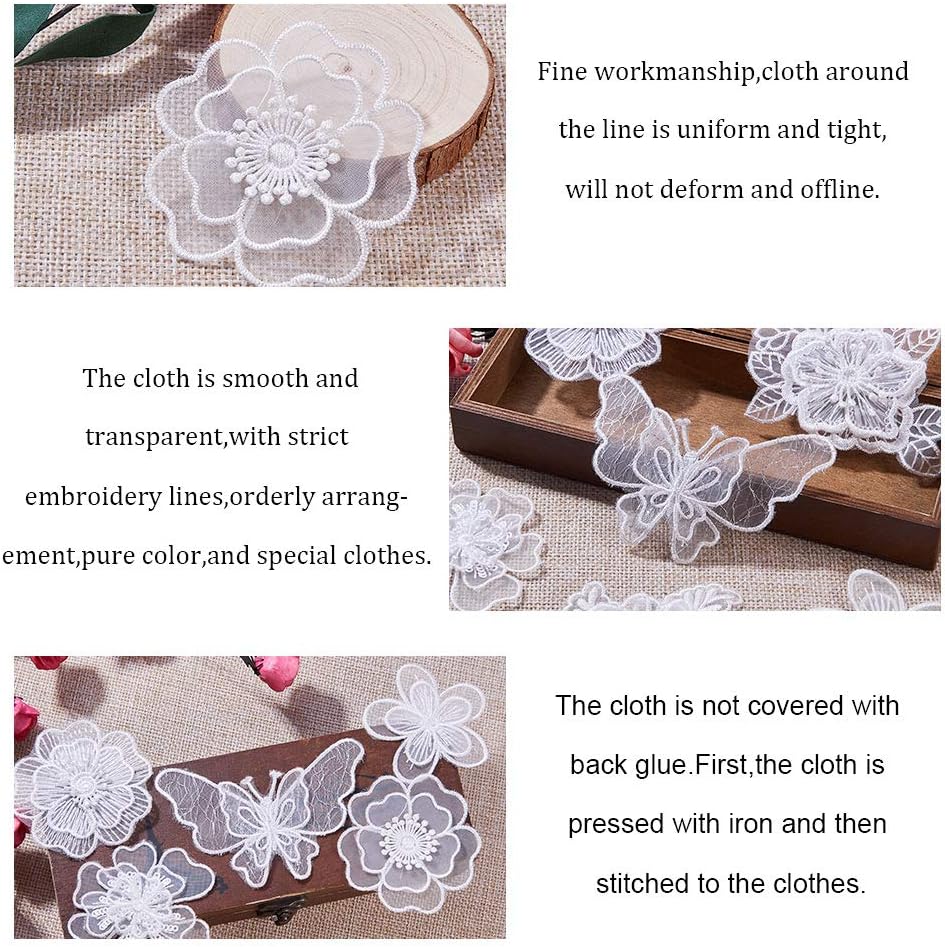 Sew On Patches for Repairing and Decorating Clothing Bags NBEADS 10 Pcs White Mix Style Embroidery Lace Flower Iron On Patches Appliques DIY Sewing Craft for Decoration