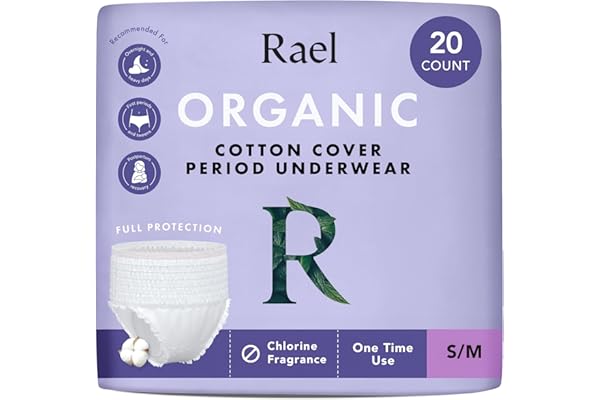 Rael Disposable Period Underwear, Organic Cotton Cover (Size S-M, 20 Ct) | Leak Locker, Unscented, Extended Coverage for Wome