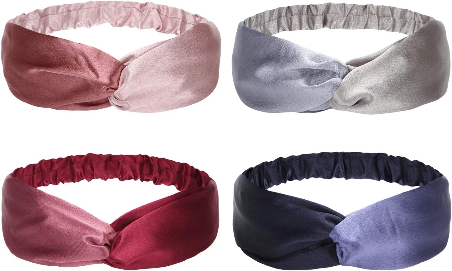 Folora 4pcs Two Tone Twisted Criss Cross Elastic Headbands Soft Satin Hair Bands for Women Girls