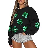 MAXIMGR Women St Patricks Day Sweatshirts Sequin Leaf Clover Sweater Shamrock Shirts Casual Irish Gift Long Sleeve Pullover