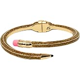 Betsey Johnson Book Smart Bracelet, Gold Glitter Pencil Design, Curved Hinged Bangle
