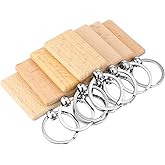 50 Pcs Wooden Keychain Blanks, Unfinished Rectangle for Laser Engraving with Key Rings, for DIY Crafts and Gifts
