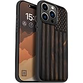 Carveit Magnetic Wooden Case for iPhone 15 Pro Max Case, Compatible with MagSafe Wireless Chargers, Black Soft TPU Shockproof Cover & Wood Artisan Engraved (American Flag) - Blackwood