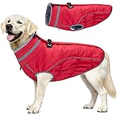 Malier Dog Coat, Reflective Dog Jacket Waterproof Windproof Puppy Cold Weather Coats with Harness Built in, Winter Extra Warm Pet Coat Fleece Vest for Small Large Pets and Puppy (Red, X-Small)