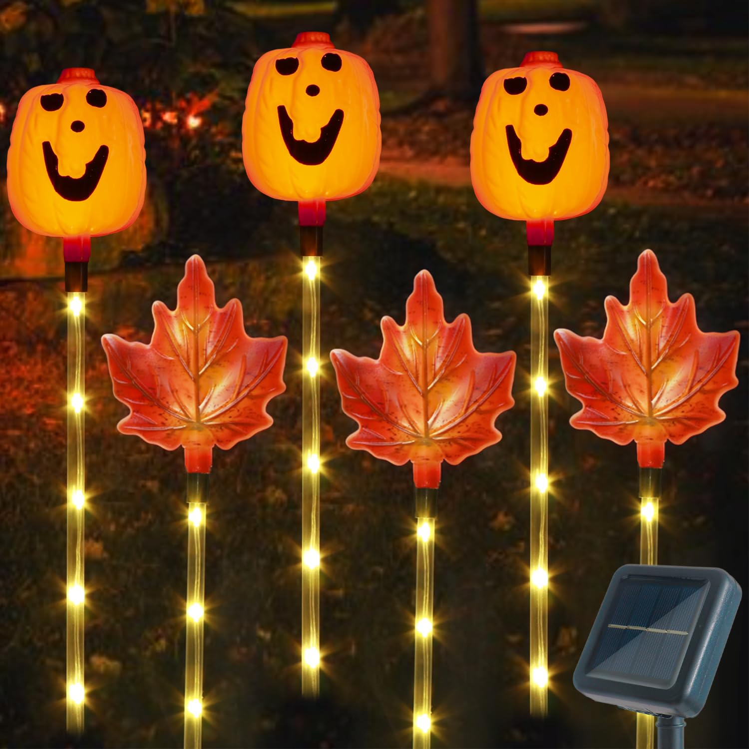 Photo 1 of ****UNWARE OF DAMAGES/UNAWARE OF MISSING PIECES**** Xingpold 6 Pack Fall Decor Solar Maple Leaf Pumpkin Lights for Thanksgiving Decorations Outdoor,Waterproof Solar Thanksgiving Fall Leaves Pumpkin Garden Stake Lights for Outside Pathway Harvest Decor