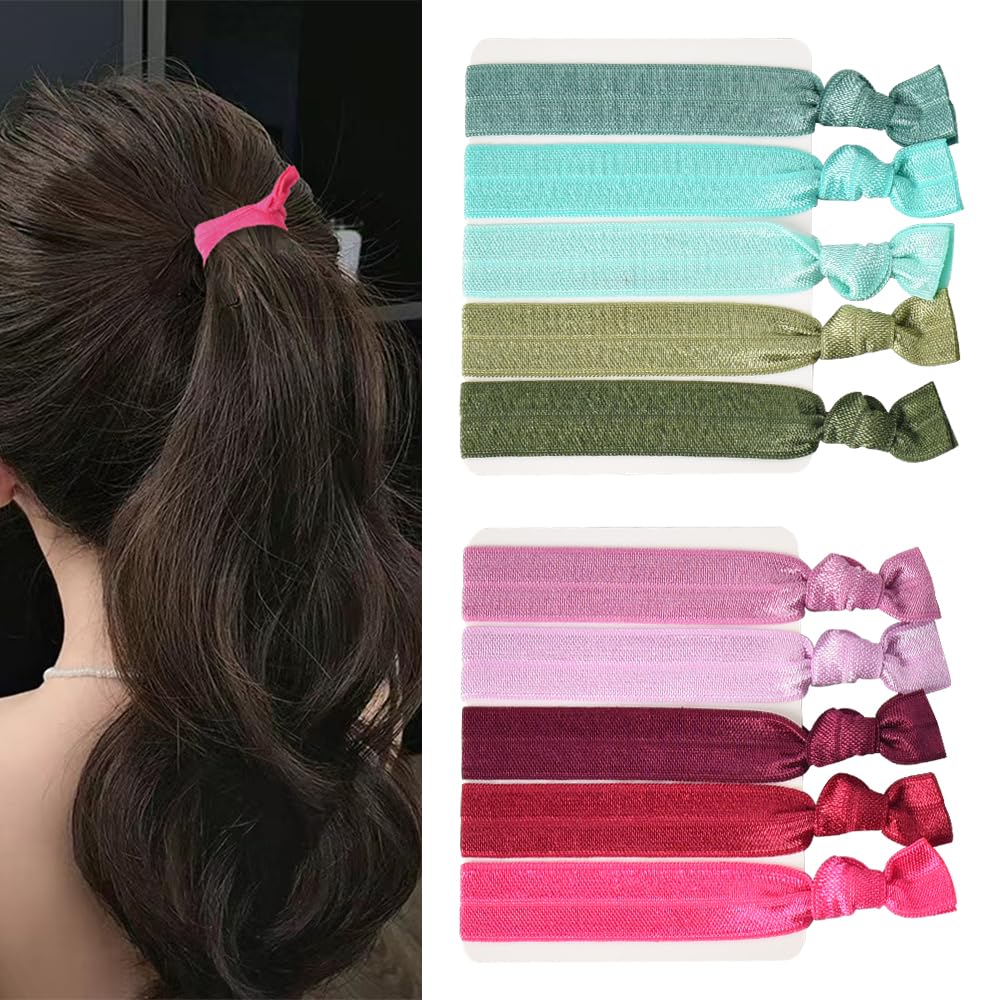 Sisadodo Knotted Hair Ties for Women - 10PCS Coloured Elastic Hair Ties for Girls & Teens - No Crease, Non-Slip, High Air Permeability - Green & Purple Series - Perfect for Daily Use & Sports