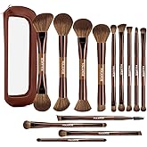 MAANGE 13 Pcs Foundation Makeup Brush Set With Bag, Make up Brushes, Double-End Multi Functional Makeup Brushes, Professional Face Brush Set Tools For Liquid Powder Concealer Cream Blush (Brown)
