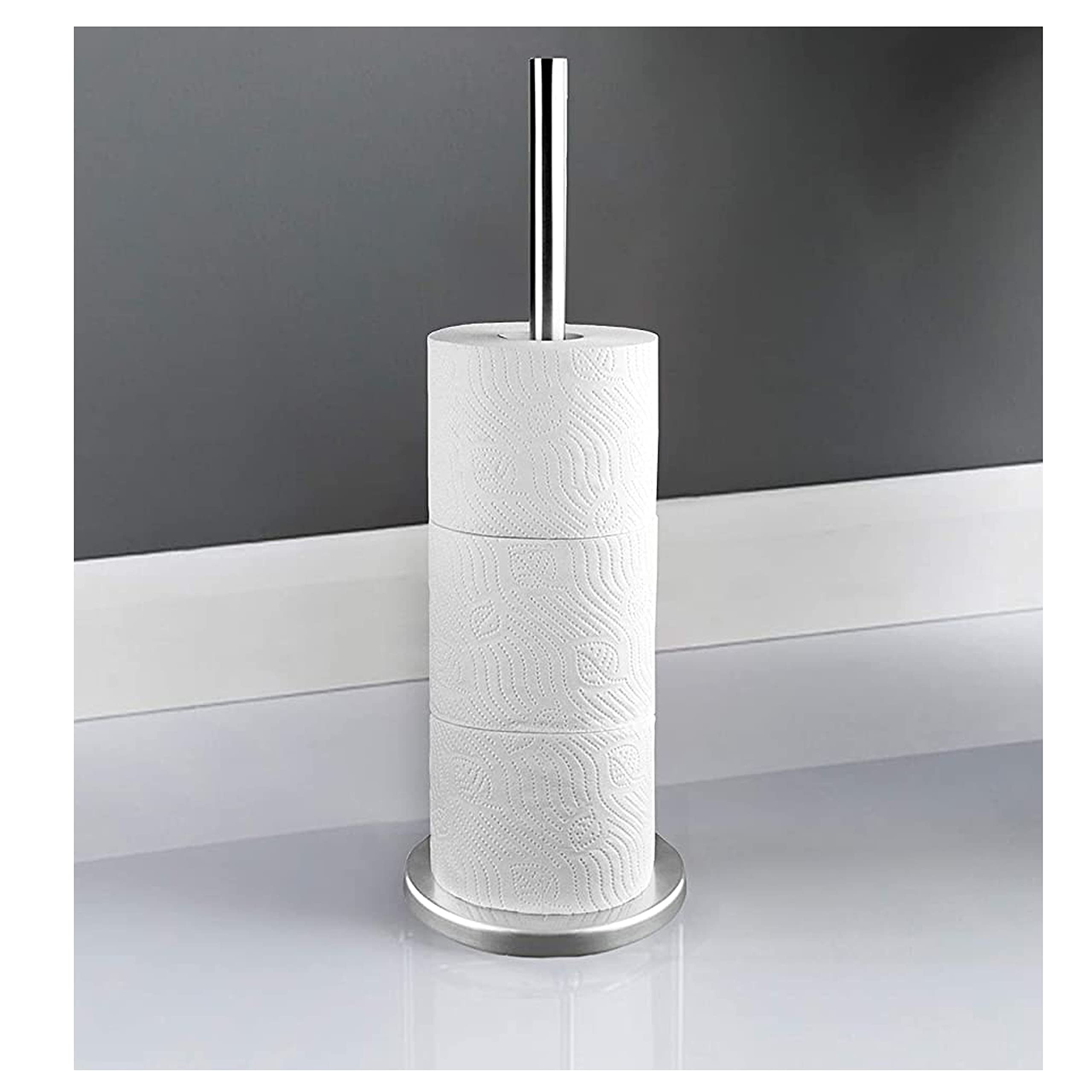 GEEZY Stainless Steel Toilet Roll Holder Stand - Free Standing Toilet Paper Storage for 4 Rolls - Chrome Silver Effect Bathroom Accessories for Guest, Master & Ensuite Washrooms