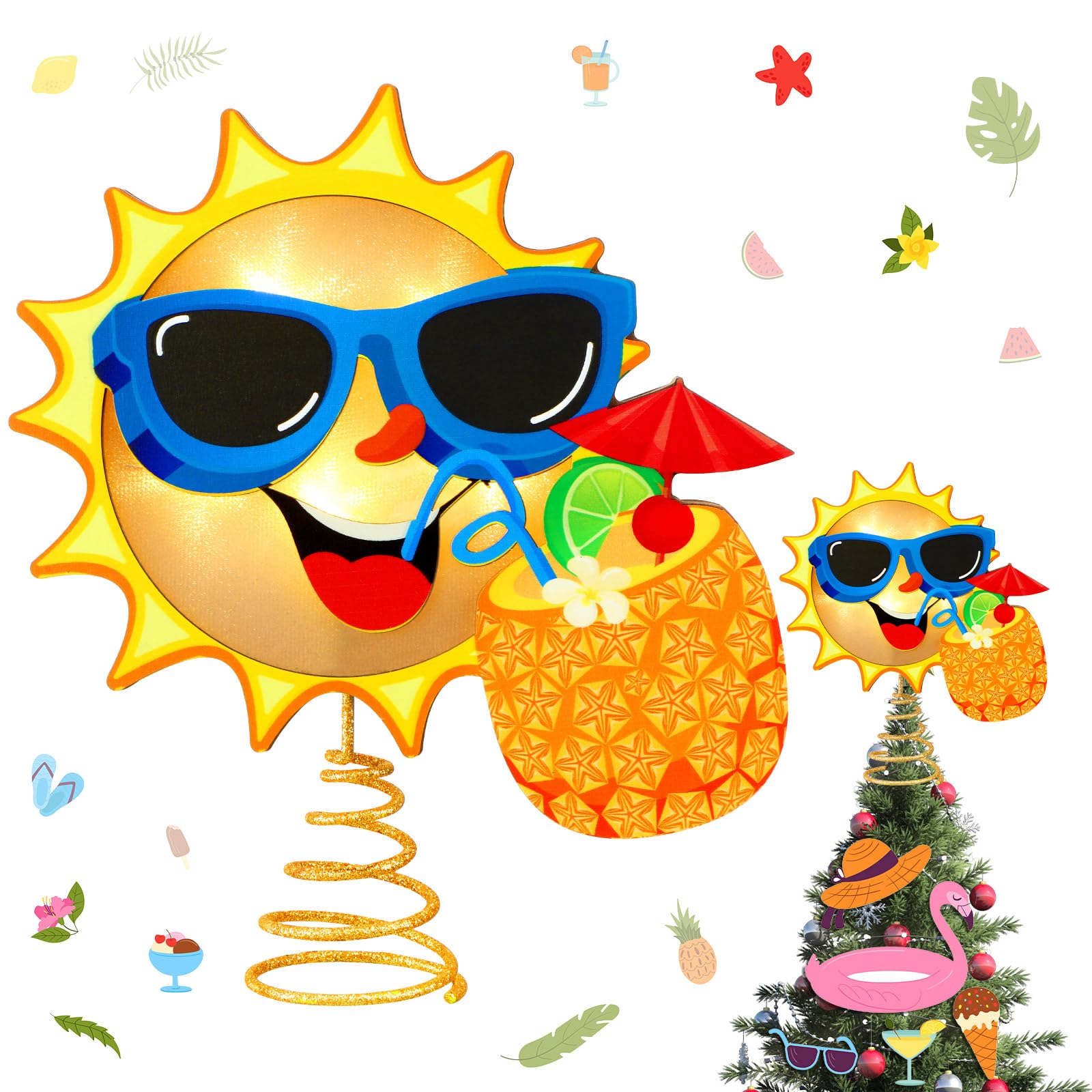 Photo 1 of Craftsatin 10 x 8 Inch Wood Summer Tree Topper with LED Light Summer Tree top Ornaments for Luau Party Hawaiian Decorations Tabletop Display Supplies