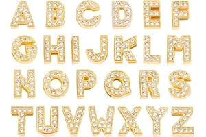 ZHU YU CHUN 52 PCS A-Z Full Rhinestones Charms 8MM Slide Alphabet Crystal Letters for DIY Slide Wristbands Bracelets,Hair Clips,Jewelry Making Charms（52 PCS Gold 8mm）