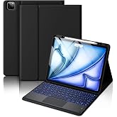 Hamile for iPad Air 13-inch &amp; Pro 12.9 Case with Keyboard - 7-Color Backlit | Multi-Touch Trackpad, Magnetic Wireless Keyboard, Stain Proof Folio Cover, for Air 13 Pro 12.9 6/5/4th 3rd Generation, Black