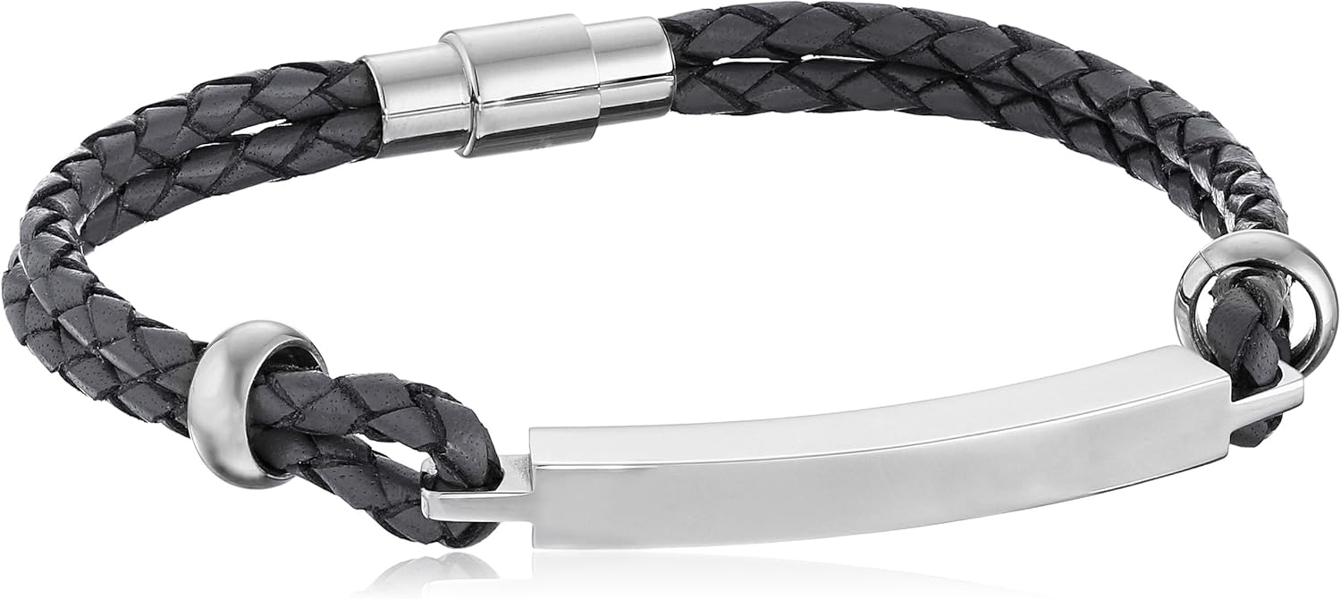 Ted Baker Men's Metal and Leather Bracelet, Grey, One Size at Amazon