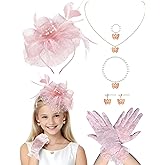 Bnsikun Girls Tea Party Fascinators Hats Girls Church Hats 20s 50s Pillbox Hat Cocktail Mesh Flower Pearl Feather Headband