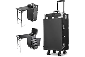 BYOOTIQUE Portable Manicure Table Desk Station for Nail Tech Organizer Rolling Makeup Case with Wheels and Telescopic Handle 4 Drawers Storage for Manicurist Technician Workstation Artist,Black