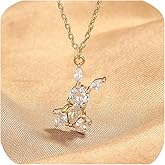 Dainty Cute Unique Design Tiny Rabbit Bunny 14k Gold/Silver Plated Pendant Necklace for Women Cubic Zirconia Diamond Charm Necklaces for Animal lovers Birthday Easter Day Gifts gold