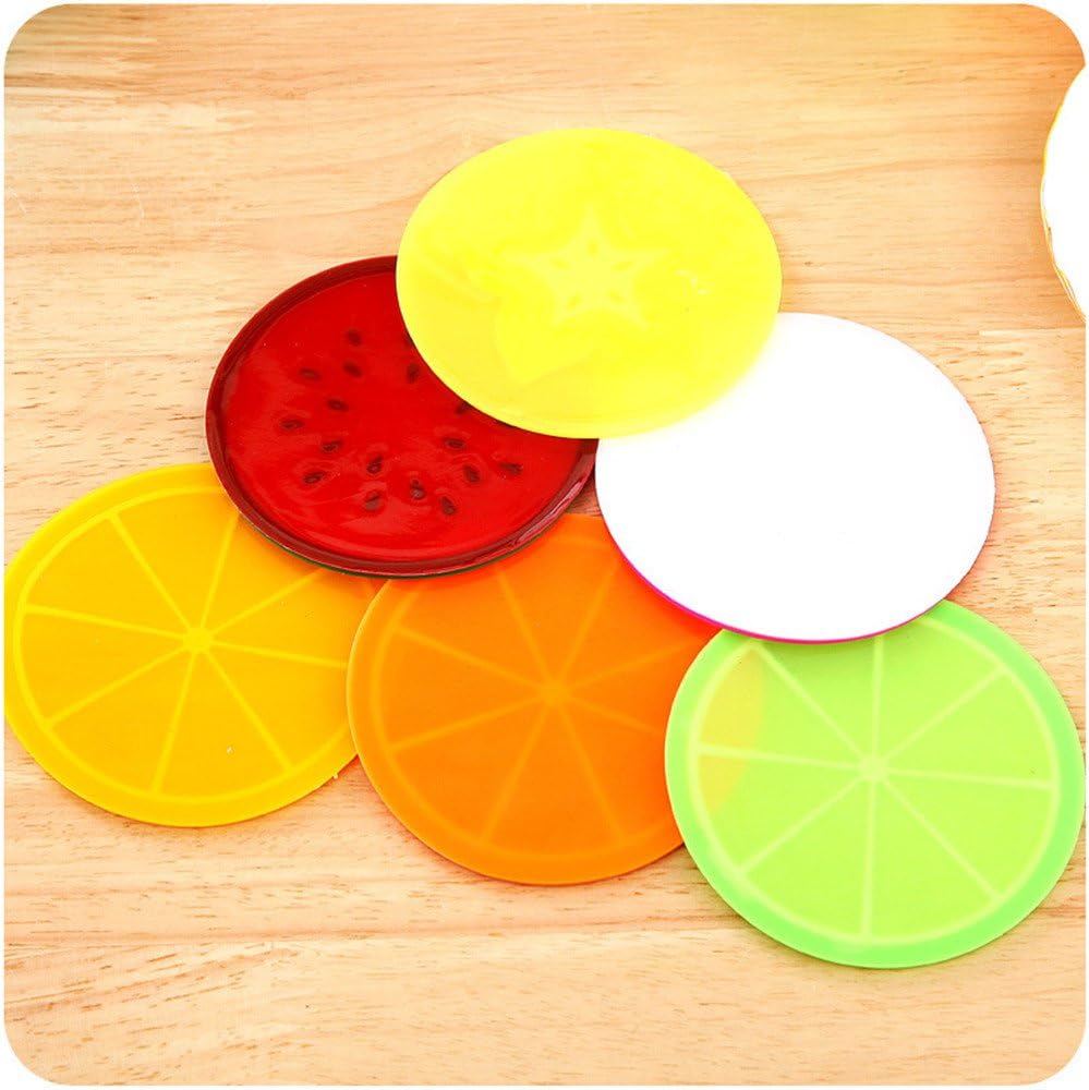 CRITIVE-S Silicone Drinks Coasters Set of 7 - Round Fruit Images Novelty Coaster for Coffee Tea, Multicolor - Image 4