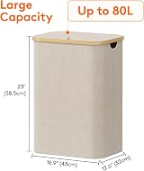 Lifewit 80L Laundry Basket with Lid Bamboo Handles Beige 80L Removable Bag view 4