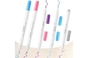 Avenuebool Fabric Markers for Sewing, 5 Count Pack, Includes 2 Water Soluble Fabric Marker 2 Air Erasable Pens 1 Eraser Marker, Disappearing Ink Pen, Sewing Quilting Embroidery Supplies