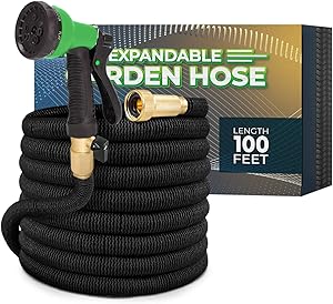 Joey's Expandable Garden Hose with 8 Function Hose Nozzle, Lightweight Anti-Kink Flexible Garden Hoses, Extra Strength Fabric with Double Latex Core (100 FT, Black)