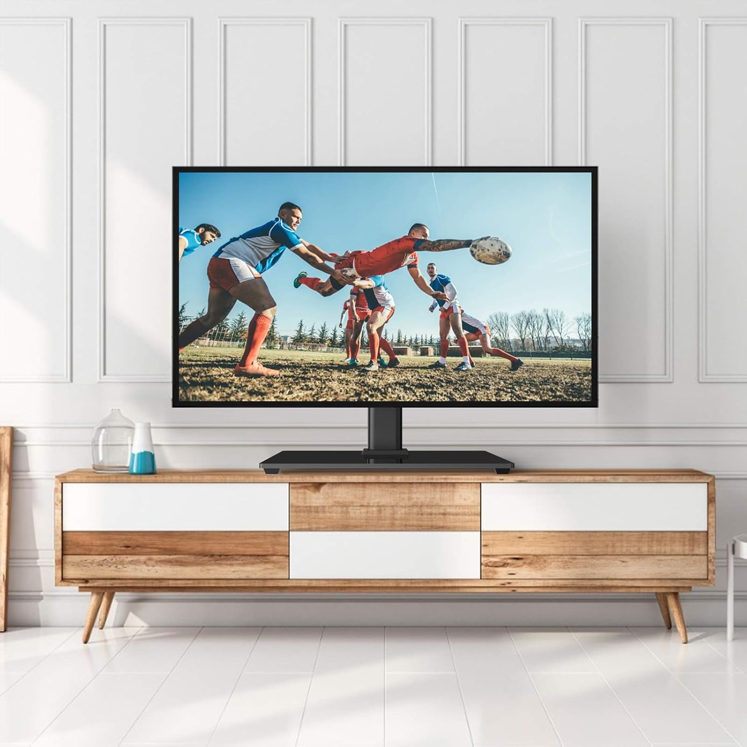 PERLESMITH Universal TV Stand - Table Top TV Stand for 37-55 inch LCD LED TVs - Height Adjustable TV Base Stand with Tempered Glass Base & Wire Management, VESA 400x400mm: Electronics