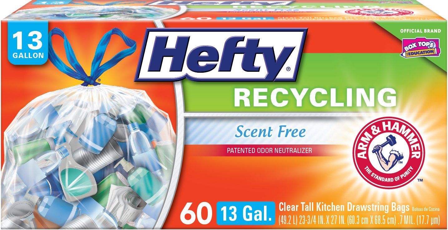 Hefty Recycling Trash / Garbage Bags (Clear, Kitchen Drawstring, 13