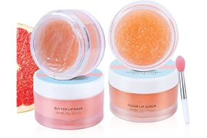 ANAI RUI ANAIRUI Lip Mask Set, Lip Exfoliator Scrub & Moisturizer,Grapefruit Lip Care Kits With Lip Sleeping Mask & Sugar Lip Scrub, Lip Overnight Plumper Set for Dry, Chapped Lips