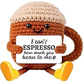 Cute Coffee Lover Gifts for Men Women Positive Crochet Coffee Cup Desk Decor, Funny Handmade Fall Gift for Girlfriend Valentines Birthday Anniversary Mom Coworker Thank You Espresso Coffee Bar Office
