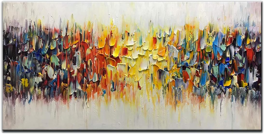 Paintings - AMEI Art Paintings,24x48inch Textured Hand-Painted on Canvas Abstract Colorful Melody Oil Painting Modern Contemporary Artwork Oil Hand Paintings Stretched and Framed Ready to Hang for Living Room