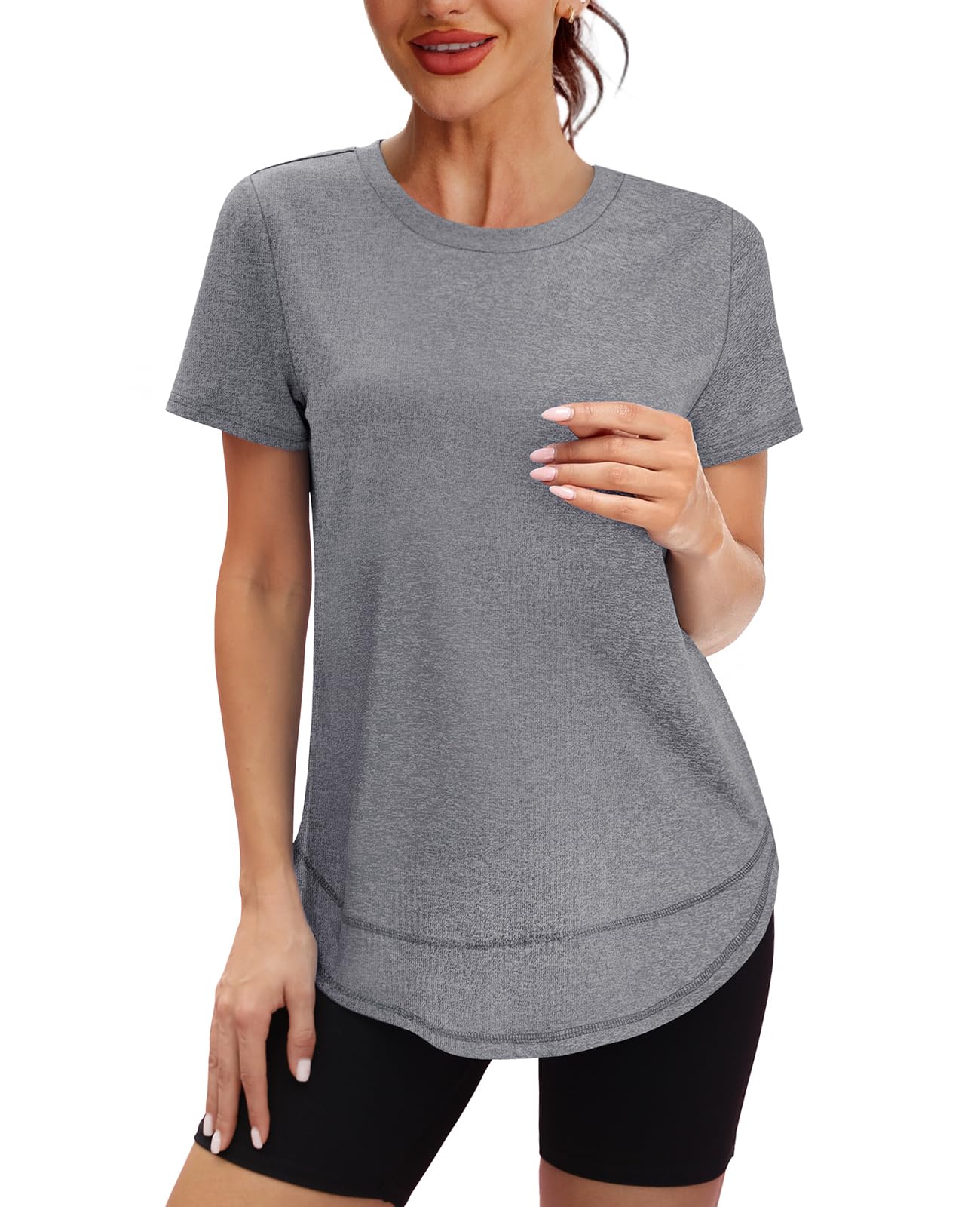Womens Workout Tops Short Sleeve Shirts with Sun Protection Trendy Spring Summer Outfits S-3XL