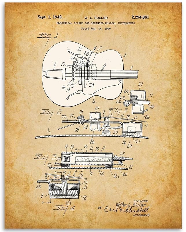 1942 Gibson Guitar Pickup Patent 11x14