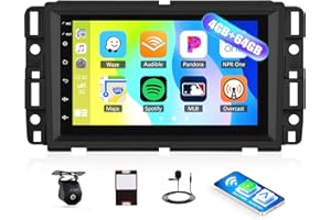 CAMECHO 4G+64G Android Car Stereo for 2007-2013 GMC Sierra Yukon/Chevy Chevrolet Silverado/Buick with Wireless CarPlay Andrio