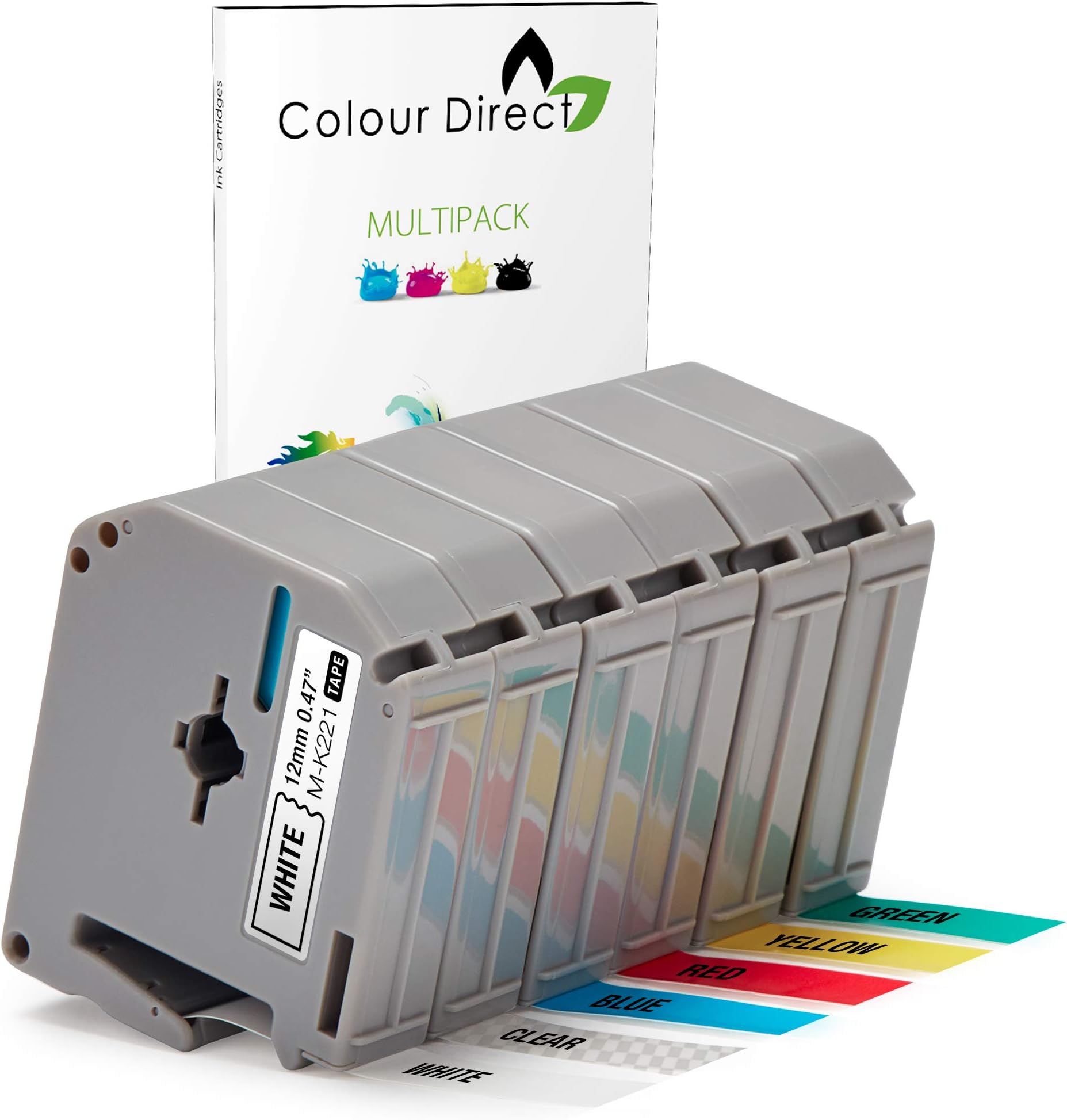 Colour Direct Compatible Label Tapes Replacement For Brother M-K121 / M-K221 / M-K421 / M-K521 / M-K621 / M-K721, Compatible with Brother PT-70SP PT-70SR PT-80 PT-55S PT-65 PT-65SB - 6 Pack