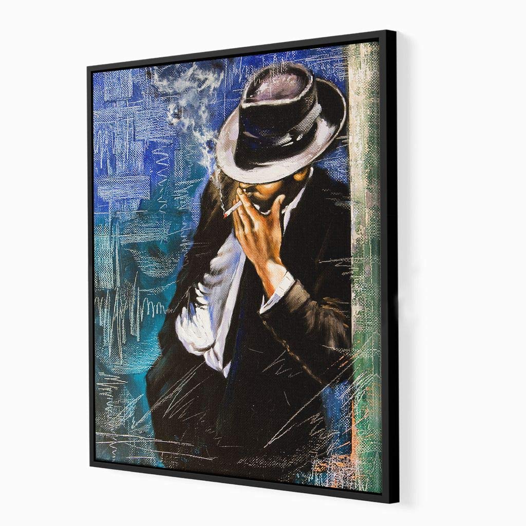 NicheCanvas - Smoking Man, 30x40 Floating Frame, Ready to Hang Wall Art, Handcrafted Canvas Prints, 