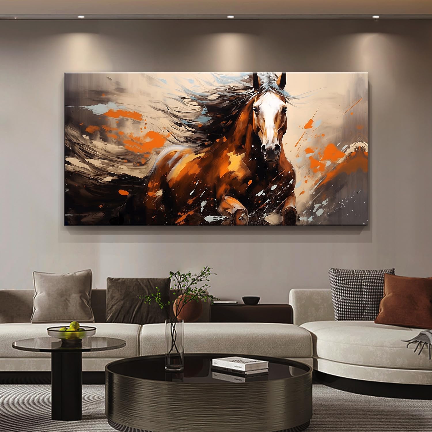 Framed Abstract Horse Canvas Wall Art Home Decor Horse Painting Wall Art Prints Canvas Wall Art for Living Room Decor Bedroom Home Bathroom Wall Decor Big Animal Artwork Vintage Modern Wall Art Farmhouse Home Kitchen Abstract Illustrations