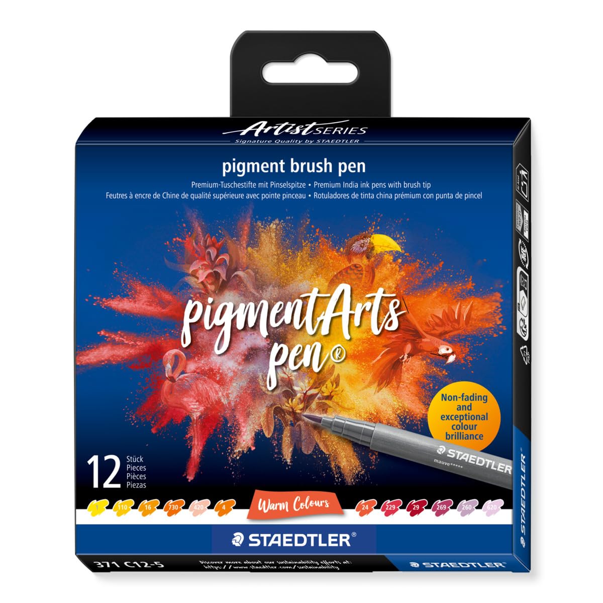 STAEDTLER 371 C12-5 Pigment Arts Brush Pen - Assorted Warm Colours (Pack of 12)