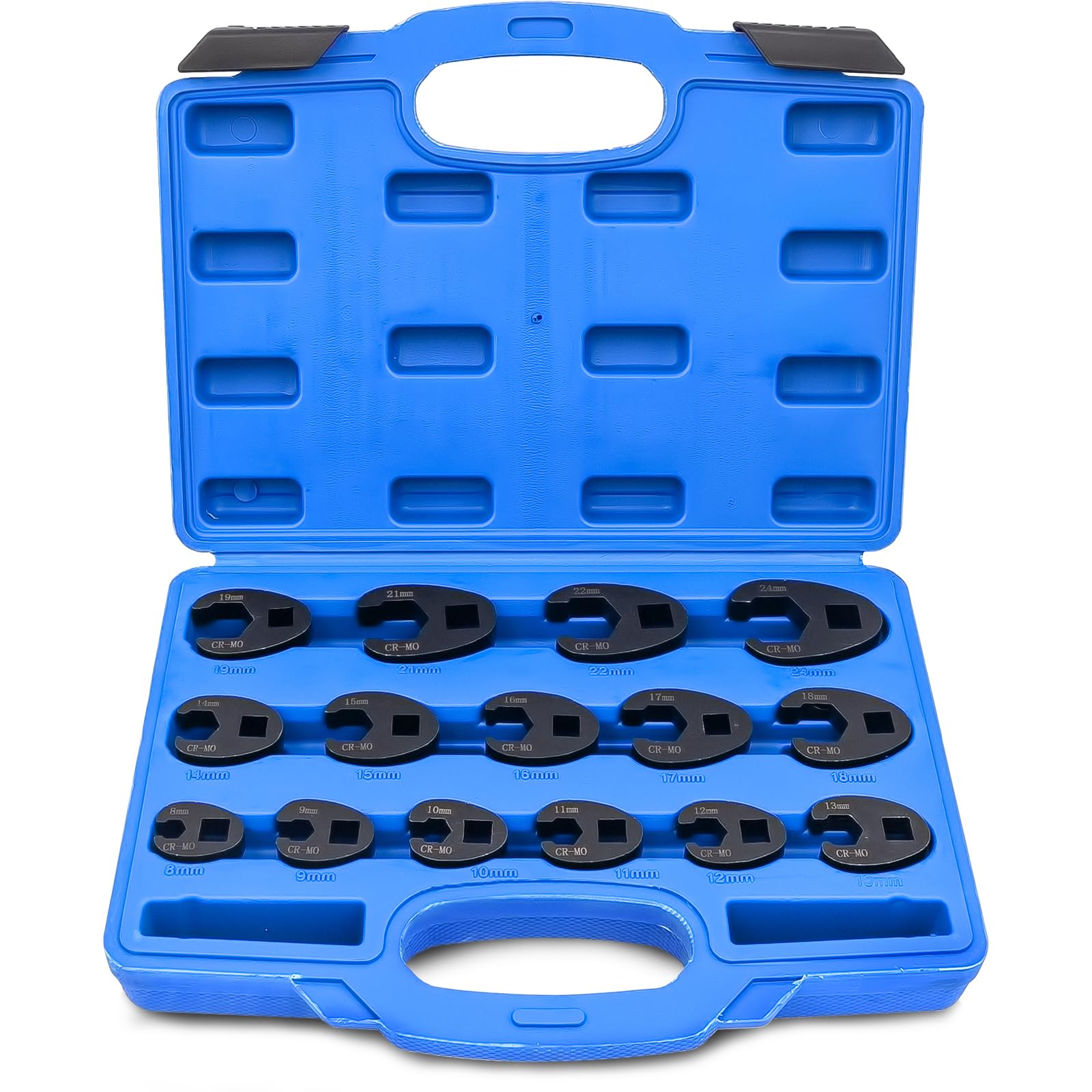 Kaxtde 15 Pieces 3/8’’ 1/2’’ Drive Crowfoot Wrench Set, 8-24 mm Metric Crows Foot Spanner Kit, Ratchet Flare Nut Wrench Tools for Removal, Chrome-Moly Steel