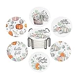 Fall Drink Absorbent Coasters with Holder Set of