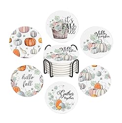Fall Drink Absorbent Coasters with Holder Set of