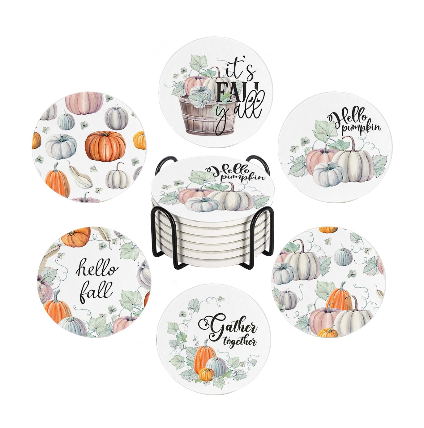 Fall Drink Absorbent Coasters with Holder Set of