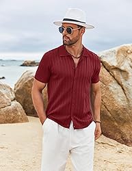 COOFANDY Men's Short Sleeve Shirts Vintage Button