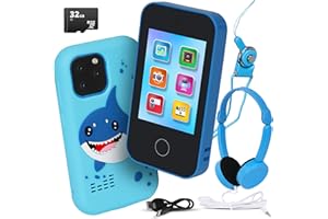 kidilulu Kids Phone Toy | Touchscreen Kids Phone Toy with Games, MP3 Player & 32GB SD Card | Fake Phones for Kids 3 to 8 Years Old | Birthday Gift for Boys | Shark Phone with Headphones - Blue