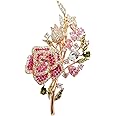 Newvision1981 Brooches for Women Flower Pink Austrian Crystal Blooming Camellia Rose Floral Leaf Designs Clothing Accessory Pins