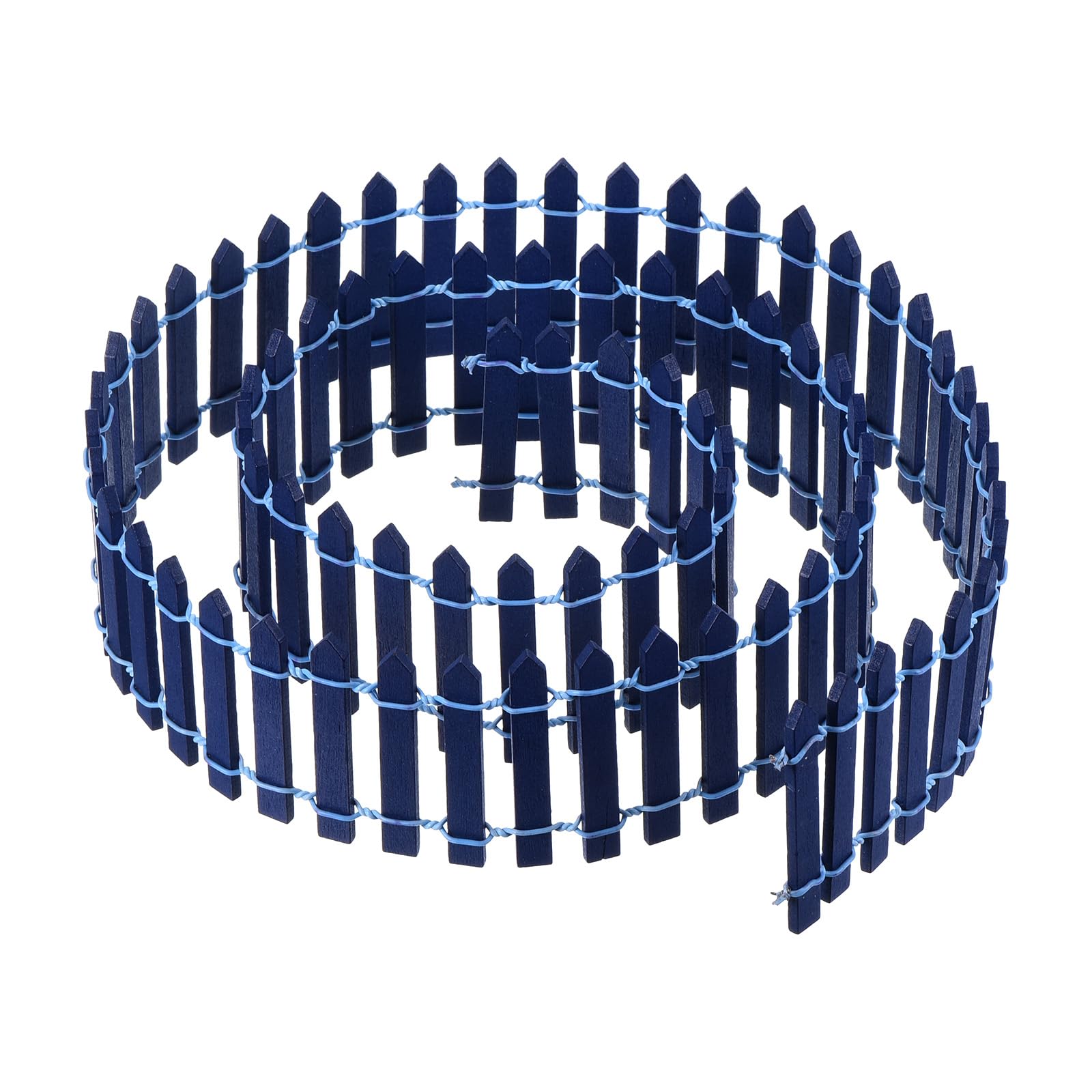 PATIKIL 39" L x 2" H Miniature Fairy Garden Fence, Mini Ornament Wood Picket Fence for DIY Dollhouse Garden, Blue