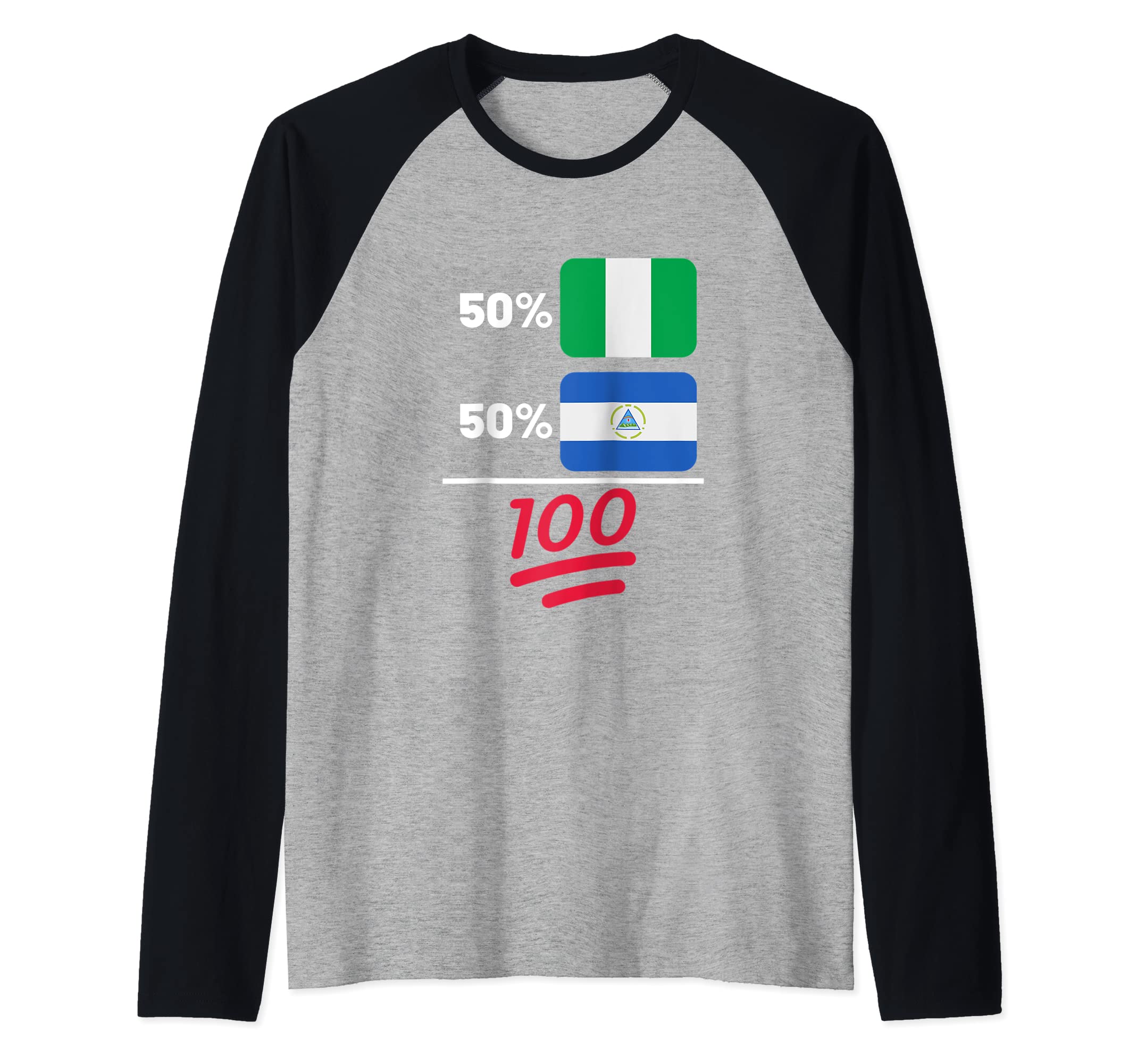 Nicaraguan Plus Nigerian Mix Heritage Flag Raglan Baseball Tee