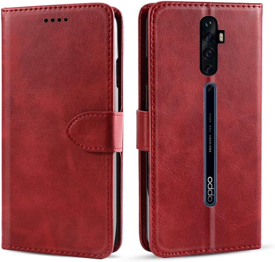 Happon for Oppo Reno 2Z Case,PU Leather Flip Folio Case with Card Slot Stand Holder Magnetic Closure Cover for Oppo Reno 2Z, Red