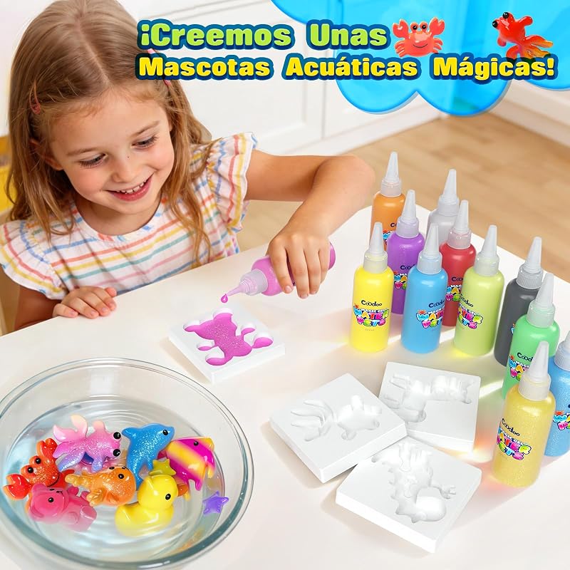 Aqua Gelz Set, Juguete de Gel de Agua Mágico 3D DIY, Juego Magic Gel Kit con 12 Colores y 12 Moldes, Regalo de Juguete Creativo para Niños, Juego Educativo STEM para niños 4-6 4-8 8-12 — foto 4 de 7