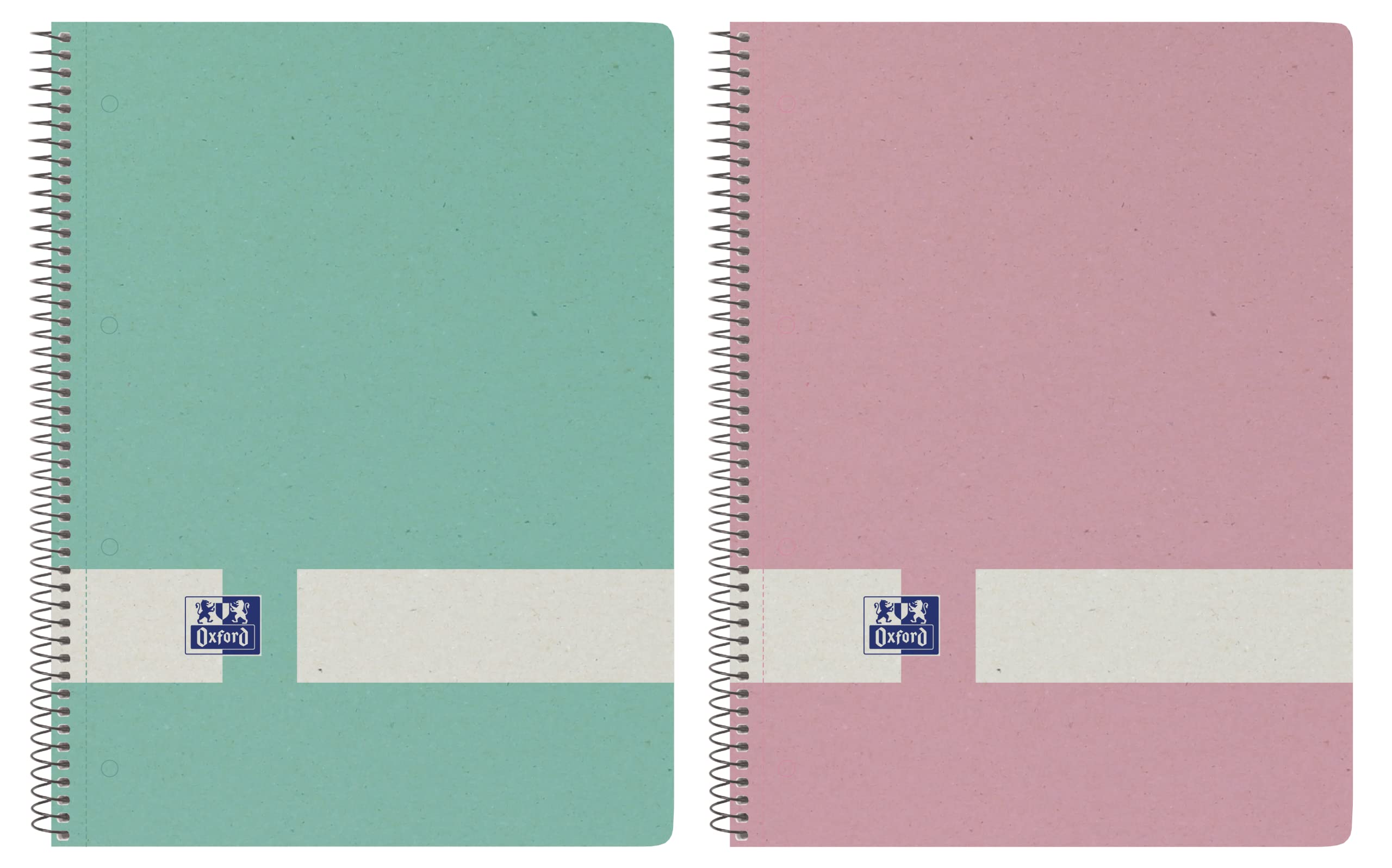Oxford Nature Notebooks, A5+, Squared, 5 x 5, Hardcover, Recycled Cardboard, 80 Sheets, Micro-Perforated, 2 Notebooks, Pastel Colours