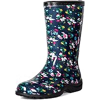 K KomForme Women's Waterproof Rain Boots - Colorful Printed Mid-Calf Garden Shoes with Comfort Insole Ladies Short Rain…